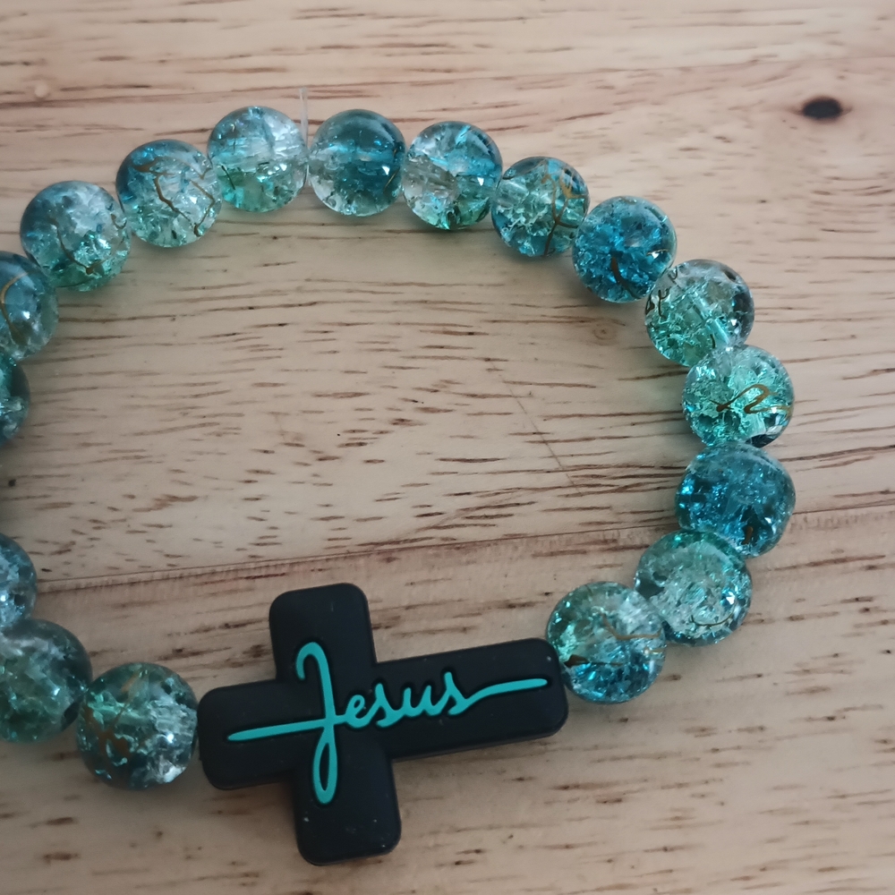 Turquoise Beaded Bracelet with Cross
